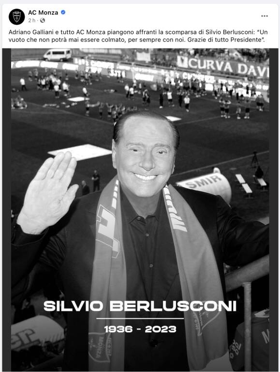 Silvio Berlusconi morto cordoglio calcio Monza