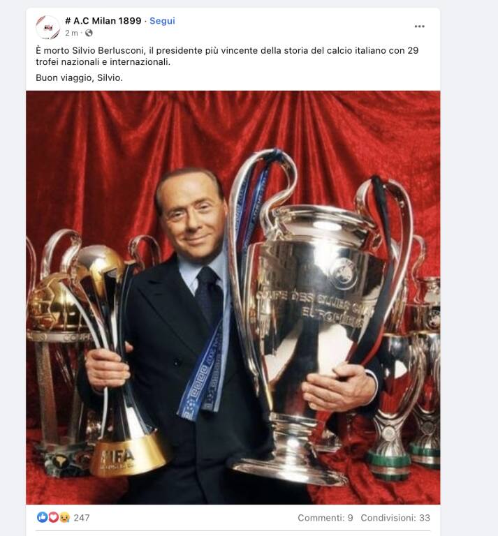 Silvio Berlusconi morto cordoglio Milan