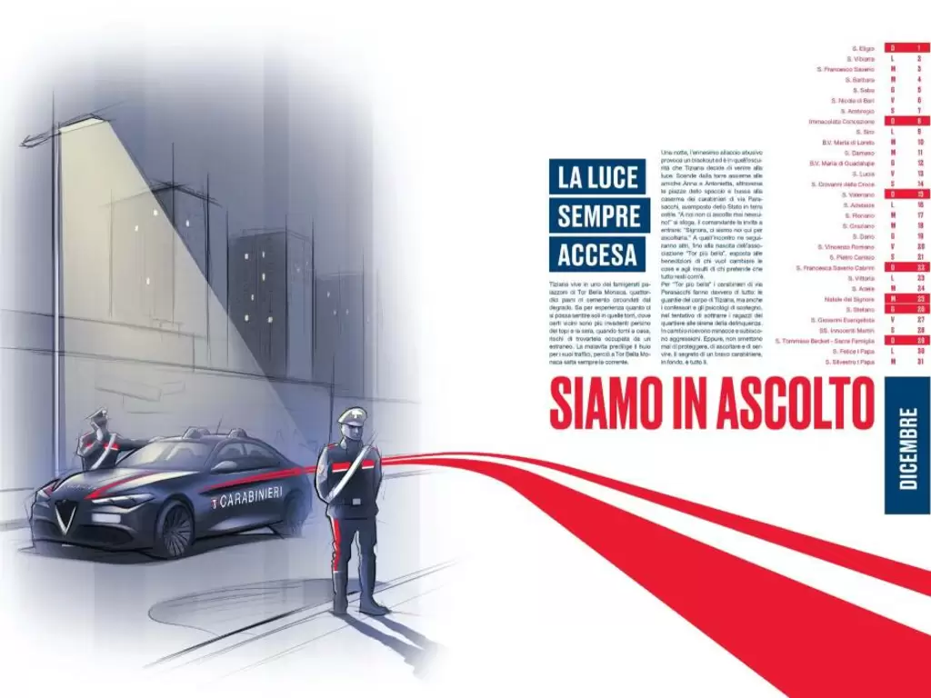 Calendario Carabinieri 2024: storie di vicinanza e ascolto raccontate da  Pininfarina e Massimo Gramellini - MBNews